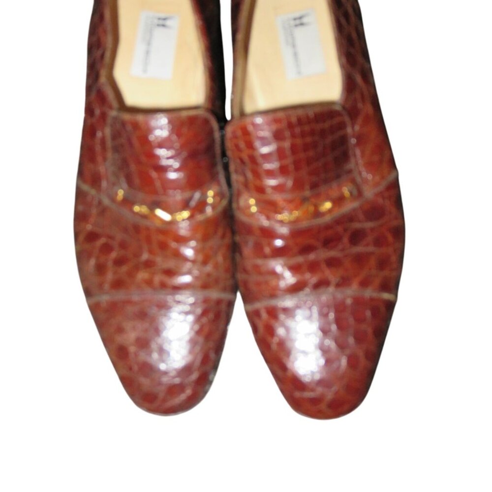 MORESCHI of Italy Genuine Croc Embossed Leather Oxford Loafers Dress Shoes sz 8 - Picture 2 of 9